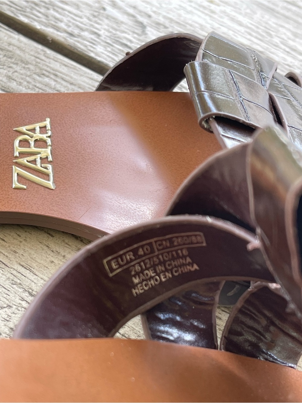 Zara Brown Croc-Effect Slide Sandals Womens Size Small 10 US 40 EU - Picture 4 of 7
